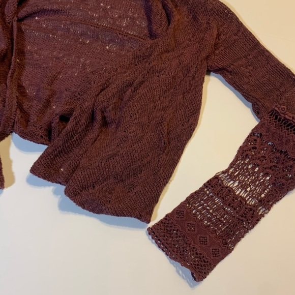 🩷AMERICAN RAG FALL BURGUNDY MAROON RED KNIT LACE SWEATER CARDIGAN SIZE SMALL - Picture 5 of 6